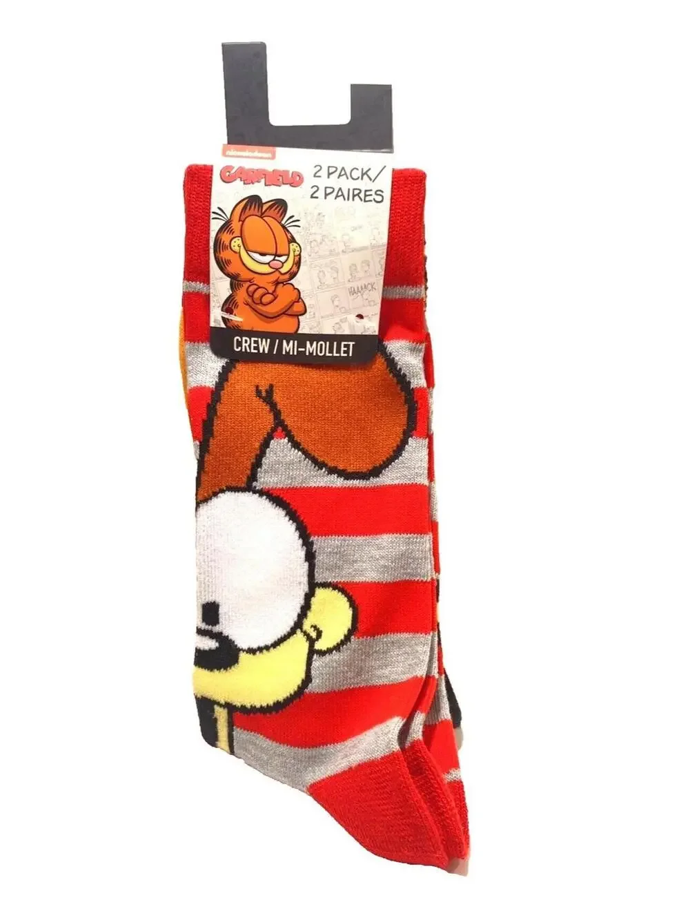 Garfield & Odie Cartoon Crew Socks 2-Pack, Red & Orange Graphic, One Size, New